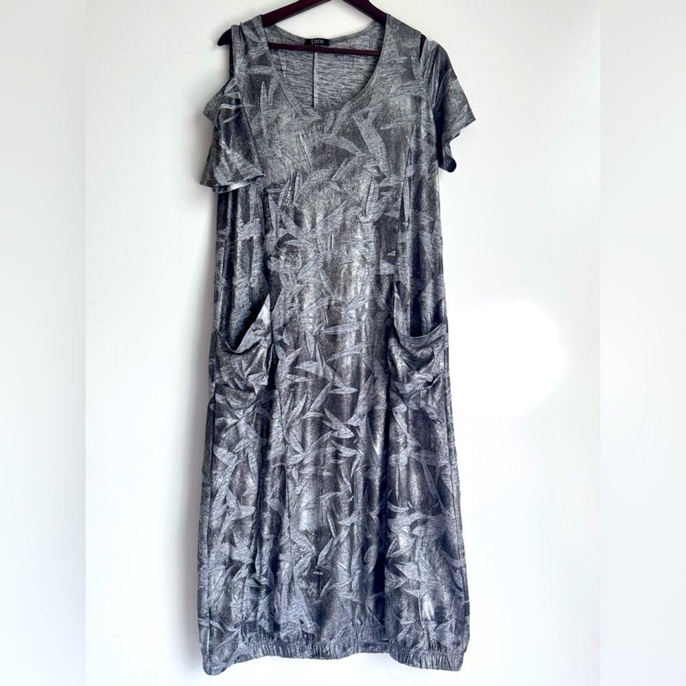 LACE Lagenlook Minimalist Gray Dress Size‎ XL French Canada Cut Out Texture